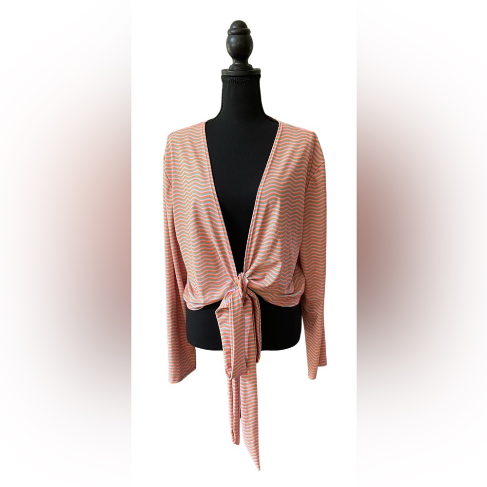 Kortni Jeane: Peach and Blue Chevron Wrap Around Tie-Front Cardigan